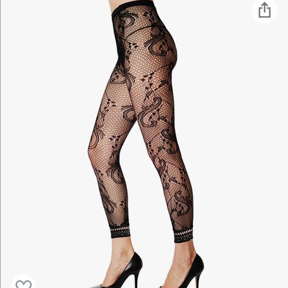 Abberrki Women High Waist Fishnet Footless Leggings Flower Tights